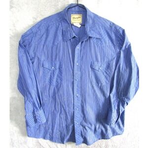 Wrangler Western Shirts Blue Striped Metallic Thread Long Sleeve Mens XL Country